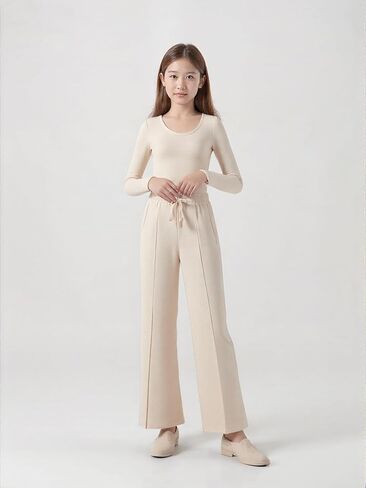 Girls 2 Piece Wide Leg Pants Set Bodysuit with Snap Nude Fall Casual Outfits Kids for 8-12Y in Kuwait