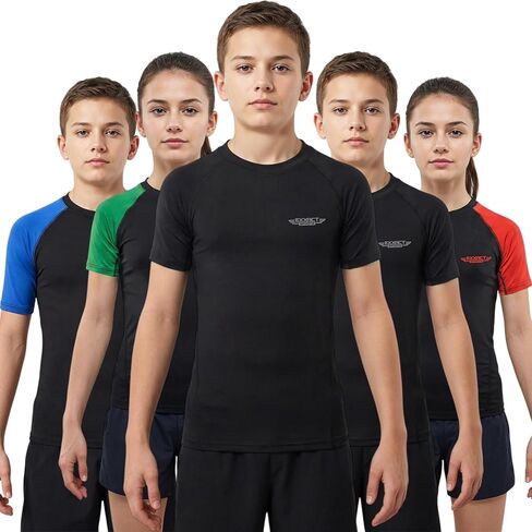 قميص ضغط Exxact Sports Kids BJJ Rash Guard بأكمام قصيرة، مصنف No Gi Jiu Jitsu للأولاد والبنات لفنون القتال المختلطة والمصارعة in Kuwait