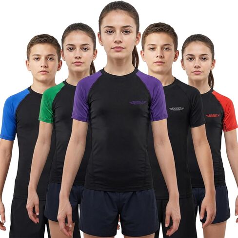 قميص ضغط Exxact Sports Kids BJJ Rash Guard بأكمام قصيرة، مصنف No Gi Jiu Jitsu للأولاد والبنات لفنون القتال المختلطة والمصارعة in Kuwait