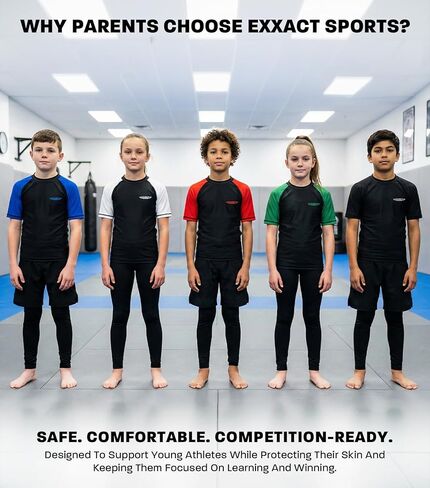 قميص ضغط Exxact Sports Kids BJJ Rash Guard بأكمام قصيرة، مصنف No Gi Jiu Jitsu للأولاد والبنات لفنون القتال المختلطة والمصارعة in Kuwait
