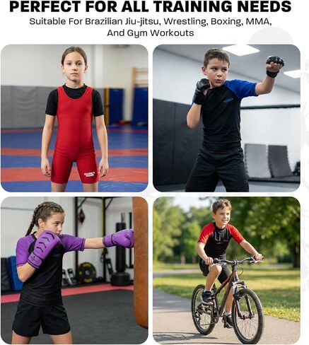 قميص ضغط Exxact Sports Kids BJJ Rash Guard بأكمام قصيرة، مصنف No Gi Jiu Jitsu للأولاد والبنات لفنون القتال المختلطة والمصارعة in Kuwait