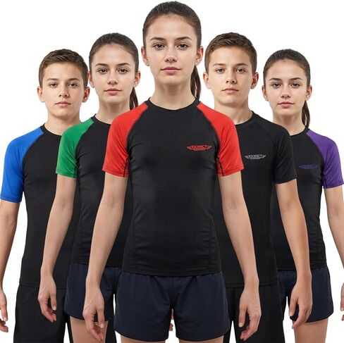 قميص ضغط Exxact Sports Kids BJJ Rash Guard بأكمام قصيرة، مصنف No Gi Jiu Jitsu للأولاد والبنات لفنون القتال المختلطة والمصارعة in Kuwait