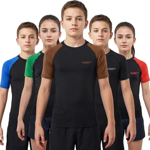 قميص ضغط Exxact Sports Kids BJJ Rash Guard بأكمام قصيرة، مصنف No Gi Jiu Jitsu للأولاد والبنات لفنون القتال المختلطة والمصارعة in Kuwait