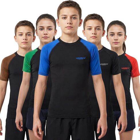قميص ضغط Exxact Sports Kids BJJ Rash Guard بأكمام قصيرة، مصنف No Gi Jiu Jitsu للأولاد والبنات لفنون القتال المختلطة والمصارعة in Kuwait