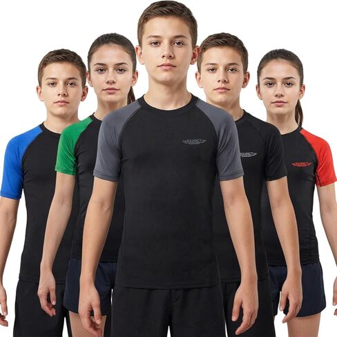 قميص ضغط Exxact Sports Kids BJJ Rash Guard بأكمام قصيرة، مصنف No Gi Jiu Jitsu للأولاد والبنات لفنون القتال المختلطة والمصارعة in Kuwait
