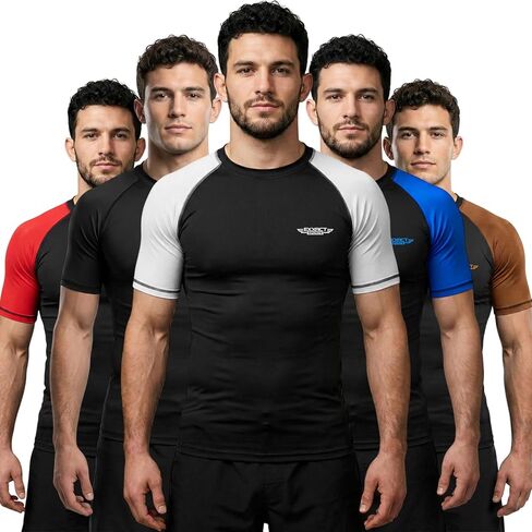 قميص ضغط رجالي من Exxact Sports BJJ Rash Guard بأكمام قصيرة، مصنف من IBJJF No Gi Jiu Jitsu لمصارعة الفنون القتالية المختلطة والتدريب in Kuwait