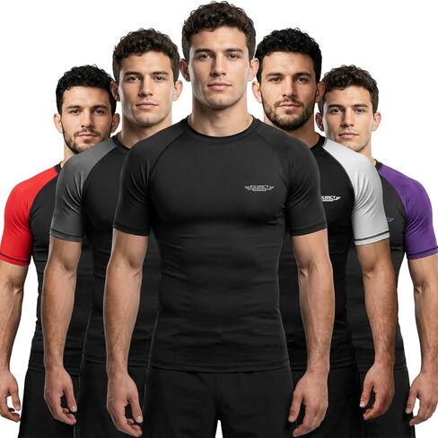 قميص ضغط رجالي من Exxact Sports BJJ Rash Guard بأكمام قصيرة، مصنف من IBJJF No Gi Jiu Jitsu لمصارعة الفنون القتالية المختلطة والتدريب in Kuwait