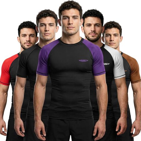 قميص ضغط رجالي من Exxact Sports BJJ Rash Guard بأكمام قصيرة، مصنف من IBJJF No Gi Jiu Jitsu لمصارعة الفنون القتالية المختلطة والتدريب in Kuwait