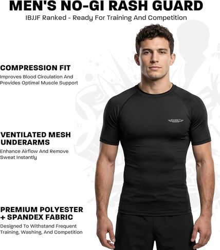 قميص ضغط رجالي من Exxact Sports BJJ Rash Guard بأكمام قصيرة، مصنف من IBJJF No Gi Jiu Jitsu لمصارعة الفنون القتالية المختلطة والتدريب in Kuwait