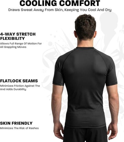 قميص ضغط رجالي من Exxact Sports BJJ Rash Guard بأكمام قصيرة، مصنف من IBJJF No Gi Jiu Jitsu لمصارعة الفنون القتالية المختلطة والتدريب in Kuwait