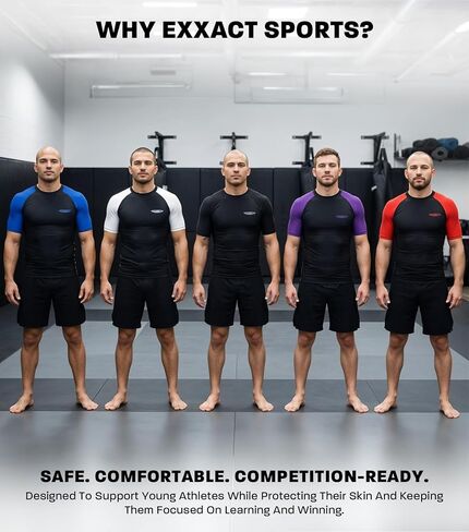 قميص ضغط رجالي من Exxact Sports BJJ Rash Guard بأكمام قصيرة، مصنف من IBJJF No Gi Jiu Jitsu لمصارعة الفنون القتالية المختلطة والتدريب in Kuwait