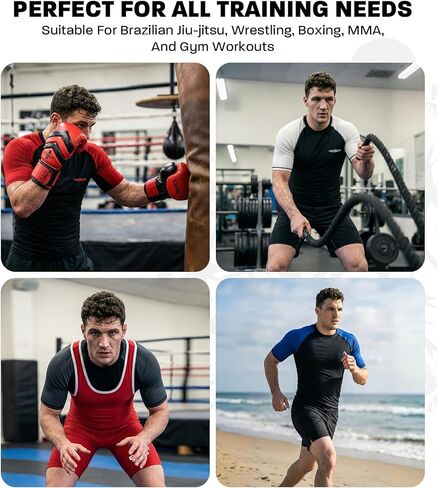 قميص ضغط رجالي من Exxact Sports BJJ Rash Guard بأكمام قصيرة، مصنف من IBJJF No Gi Jiu Jitsu لمصارعة الفنون القتالية المختلطة والتدريب in Kuwait