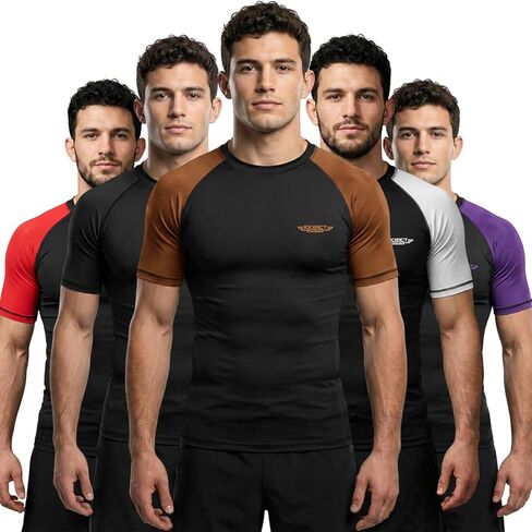 قميص ضغط رجالي من Exxact Sports BJJ Rash Guard بأكمام قصيرة، مصنف من IBJJF No Gi Jiu Jitsu لمصارعة الفنون القتالية المختلطة والتدريب in Kuwait