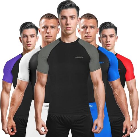 قميص ضغط رجالي من Exxact Sports BJJ Rash Guard بأكمام قصيرة، مصنف من IBJJF No Gi Jiu Jitsu لمصارعة الفنون القتالية المختلطة والتدريب in Kuwait