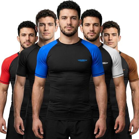 قميص ضغط رجالي من Exxact Sports BJJ Rash Guard بأكمام قصيرة، مصنف من IBJJF No Gi Jiu Jitsu لمصارعة الفنون القتالية المختلطة والتدريب in Kuwait