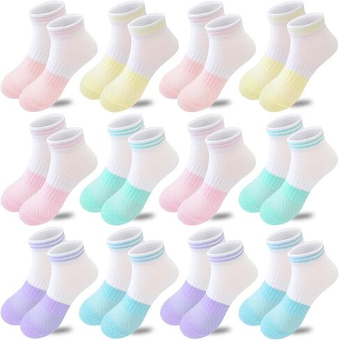 Bemeol Girls Socks 12 Pairs Girl Ankle Athletic Cotton Sports Low Cut Socks for Kids 4-6 6-8 8-10 Years Old in Saudi Arabia