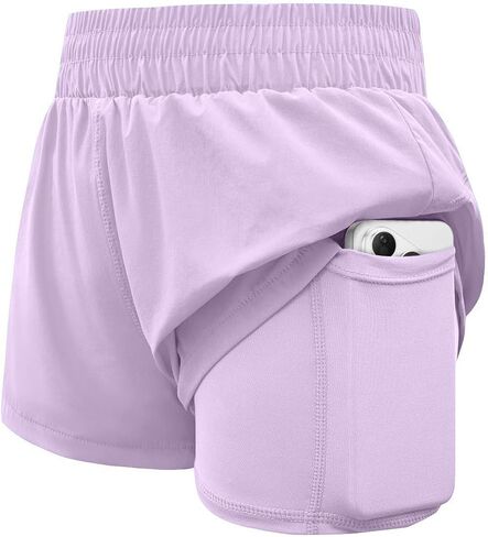 WIFFGO Girls Athletic Shorts 2 in 1 Elastic Waist Pockets Biker School Ball Games Running Sports Teen Summer Outfits in Saudi Arabia