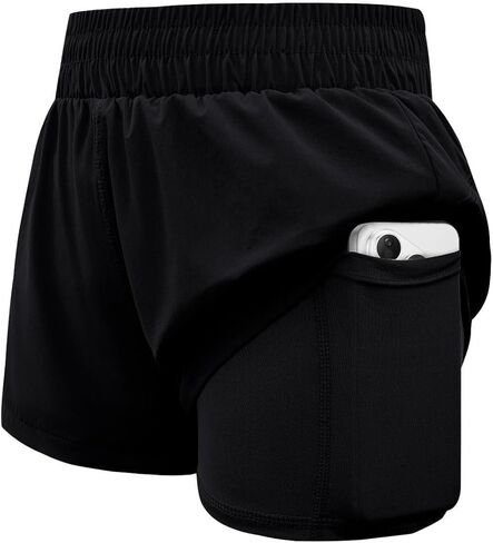 WIFFGO Girls Athletic Shorts 2 in 1 Elastic Waist Pockets Biker School Ball Games Running Sports Teen Summer Outfits in Saudi Arabia