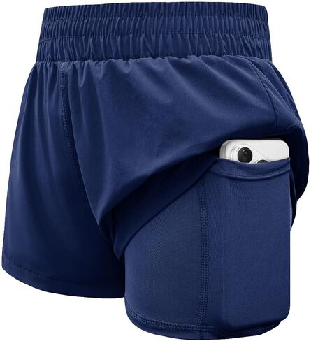 WIFFGO Girls Athletic Shorts 2 in 1 Elastic Waist Pockets Biker School Ball Games Running Sports Teen Summer Outfits in Saudi Arabia