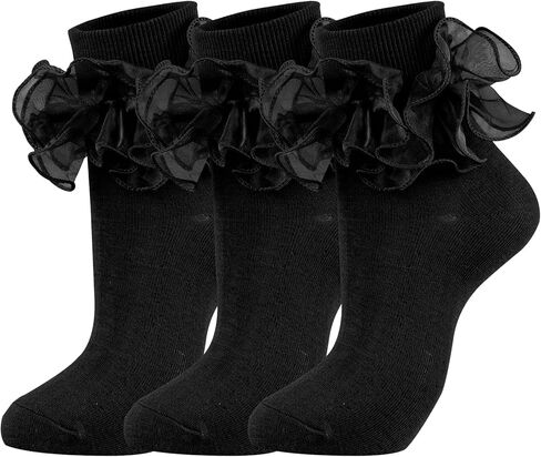 NiceBaby Women's Big Ruffle Socks Double Lace Turn Cuff (Size 9-11) in Saudi Arabia