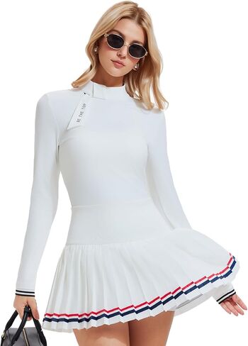 Women's 2 Piece Tennis Skirt Set Golf Outfits, Zip Back Top & Pleated Skort with Pockets, Pickleball Athletic Clothing in Saudi Arabia