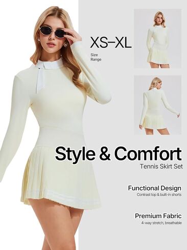 Women's 2 Piece Tennis Skirt Set Golf Outfits, Zip Back Top & Pleated Skort with Pockets, Pickleball Athletic Clothing in Saudi Arabia