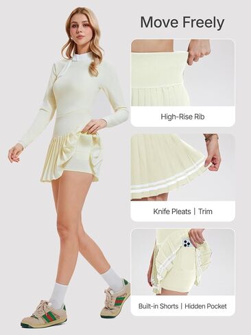 Women's 2 Piece Tennis Skirt Set Golf Outfits, Zip Back Top & Pleated Skort with Pockets, Pickleball Athletic Clothing in Saudi Arabia