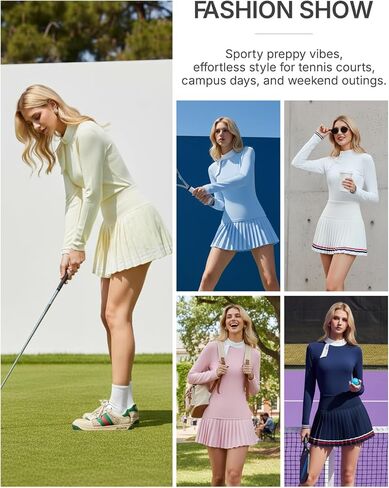 Women's 2 Piece Tennis Skirt Set Golf Outfits, Zip Back Top & Pleated Skort with Pockets, Pickleball Athletic Clothing in Saudi Arabia