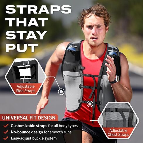 TakaFiTrail Running Hydration Vest Men - Breathable Trail Running Hydration Vest w/ 2 Water Bottles, Bladder Pouch, Ice Pack for Runners - Reflective Marathon Gear Jogging Backpack for Hiking in Saudi Arabia