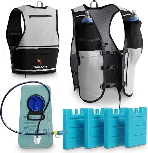 TakaFiTrail Running Hydration Vest Men - Breathable Trail Running Hydration Vest w/ 2 Water Bottles, Bladder Pouch, Ice Pack for Runners - Reflective Marathon Gear Jogging Backpack for Hiking in Saudi Arabia