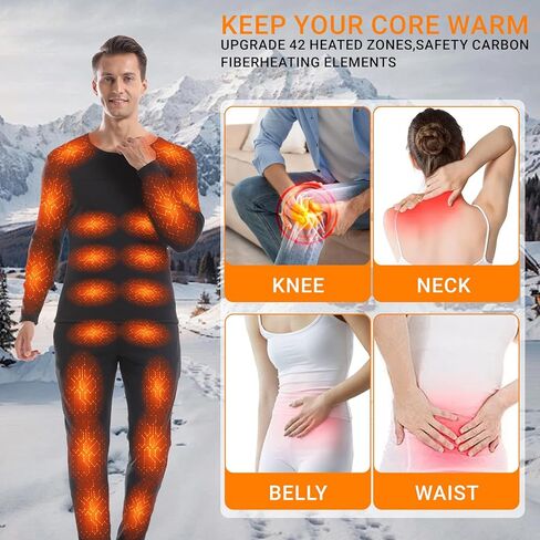 Heated Thermals Underwear Set for Men with 2 Quickly-Charging Batteries, Heated long Johns Shirts and Pants in Kuwait