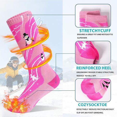 Tphon Kids Merino Wool Ski Socks 2 Pairs Boys Girls Thermal Winter Warm Thick Breathable Socks for Skiing Snowboarding in Saudi Arabia