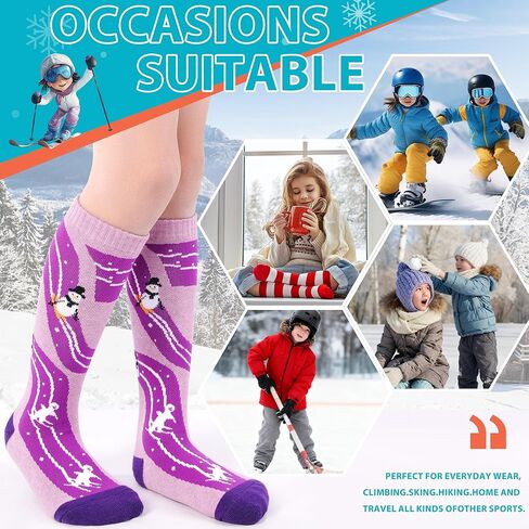 Tphon Kids Merino Wool Ski Socks 2 Pairs Boys Girls Thermal Winter Warm Thick Breathable Socks for Skiing Snowboarding in Saudi Arabia