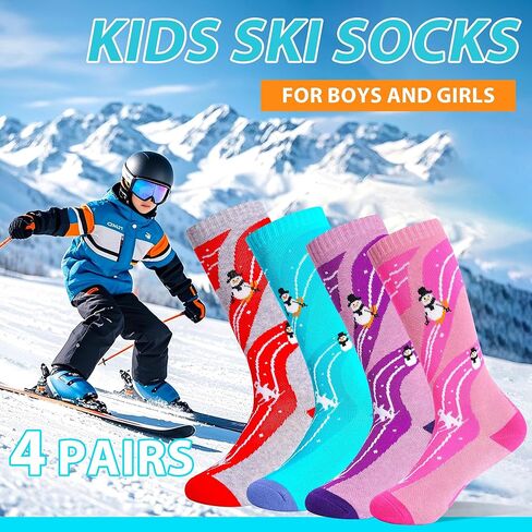 Tphon Kids Merino Wool Ski Socks 2 Pairs Boys Girls Thermal Winter Warm Thick Breathable Socks for Skiing Snowboarding in Saudi Arabia