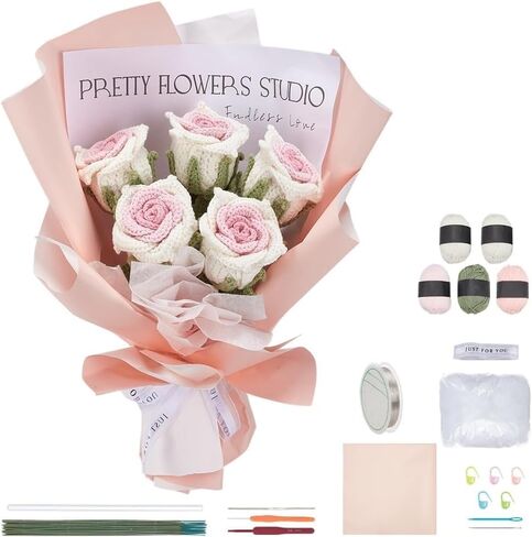 INFUNLY 10 pcs Lily Flowers Crochet Kits for Beginners Complete Flower Crochet Kits for Adults Starters with Instruction and Video Tutorials Crochet Kit Gift for Mother's Day Wedding Birthday in Saudi Arabia