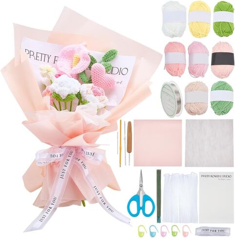 INFUNLY 10 pcs Lily Flowers Crochet Kits for Beginners Complete Flower Crochet Kits for Adults Starters with Instruction and Video Tutorials Crochet Kit Gift for Mother's Day Wedding Birthday in Saudi Arabia