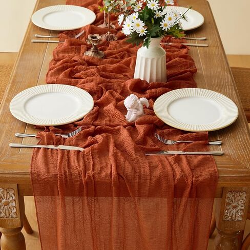 Terracotta Table Runner Christmas Cheesecloth Gauze 10 FT Rustic Burnt Orange Cheese Cloth for Wedding Baby Bridal Shower Friendsgiving Party Sheer Winter Home Decorations (Terracotta, 1 Pack) in Saudi Arabia