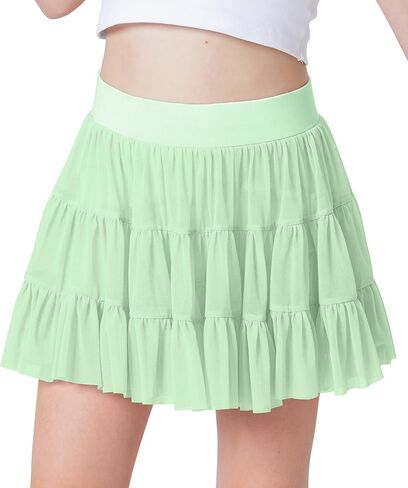 Girls Mesh Ruffle Pleated Tennis Skirts Inner Shorts Flowy Cheer Running Athletic Skorts with Pockets 5-14 Years in Saudi Arabia