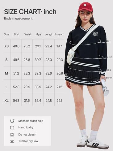 Women's Long Sleeve Tennis Skirt Set 2 Piece Golf Outfit, V-Neck Sweater & Skort with Pockets, Preppy Pickleball Sport Suits in Saudi Arabia