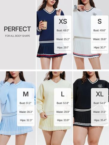 Women's Long Sleeve Tennis Skirt Set 2 Piece Golf Outfit, V-Neck Sweater & Skort with Pockets, Preppy Pickleball Sport Suits in Saudi Arabia