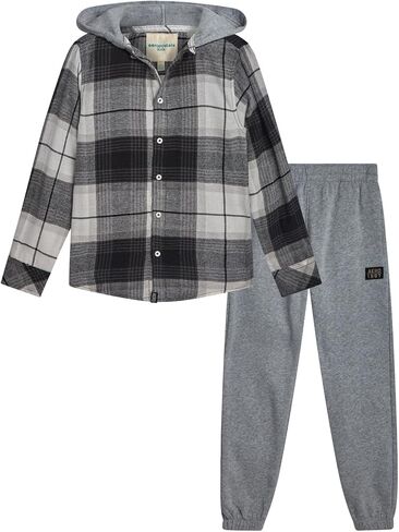 طقم بنطال الركض للأولاد من AEROPOSTALE - قطعتين من قمصان الفلانيل بغطاء للرأس وأزرار سفلية ومجموعة ملابس للأولاد الركض (8-12) in Kuwait