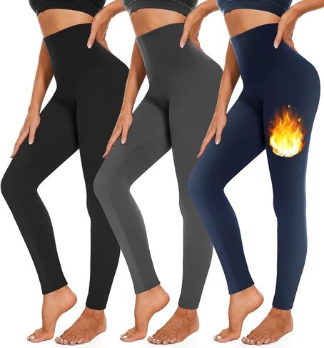 3 Pack Fleece Lined Leggings Women High Waisted Warm Winter Yoga Pants for Women Thermal Running Workout Leggings in Kuwait