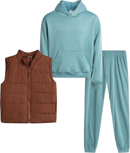 Tuff Guys Boys Sweatsuit Set - 3 Piece Zip Puffer Vest Hoodie Sweatshirt & Boys Joggers Pants - Athletic Boy Clothes (8-12) in Saudi Arabia