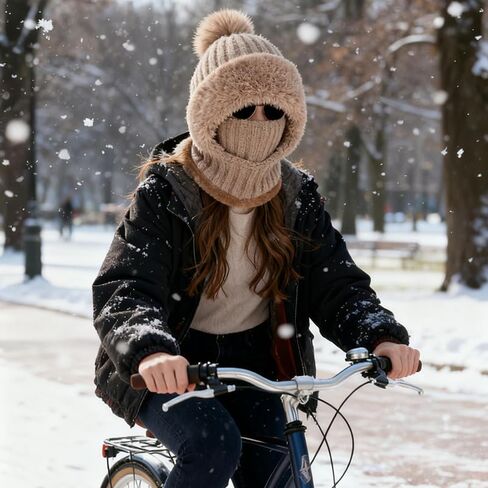 Womens Winter Hat and Face Mask Set with One-Piece Design, Cold Weather Gear for Commuting, Winter Walks and Snow Activities, Windproof Warm Protection for Adult Head Size 22.0-22.8 Inches, Khaki in Saudi Arabia