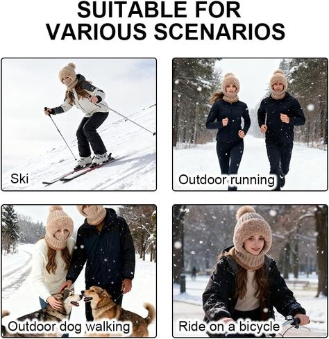 Womens Winter Hat and Face Mask Set with One-Piece Design, Cold Weather Gear for Commuting, Winter Walks and Snow Activities, Windproof Warm Protection for Adult Head Size 22.0-22.8 Inches, Khaki in Saudi Arabia