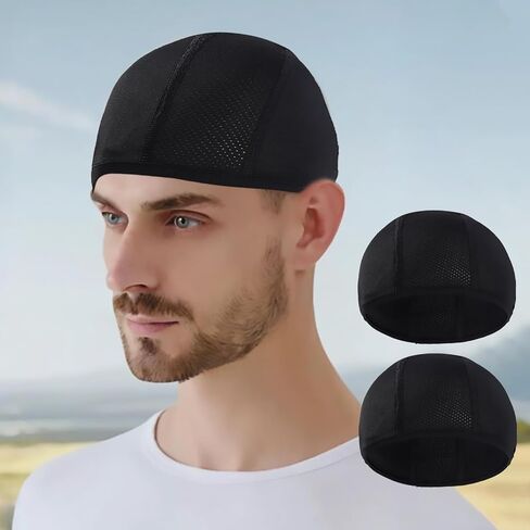 Skull Cap Helmet Liner Beanie Hard Hat Sweatband Mesh Ventilation Running Cycling Hat Helmet Liner for Men Women Black in Saudi Arabia