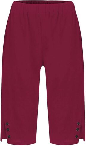 Womens Bermuda Shorts Knee Length Lightweight Dressy Causal Elastic Waist Linen Shorts Casual Summer Beach Outfits in Saudi Arabia