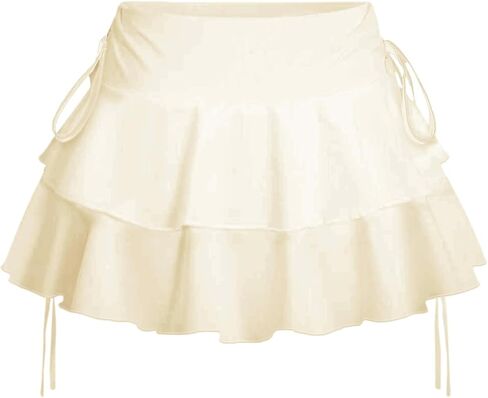 Women's Y2k Mini Ruffle Skirts with Shorts Tiered Layers Cute Elastic Waist Coquette Skort Drawstring Side Bow Tie in Kuwait