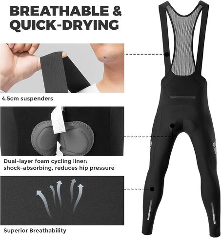 ROCKBROS Men’s Cycling Bib Pants Padded Winter Thermal Bike Bibs Pants Fleece-Lined Bike Leggings in Saudi Arabia