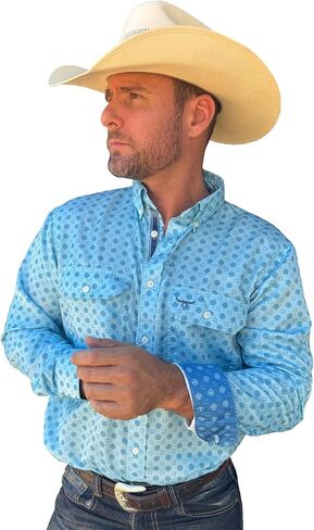 قميص Drover Cowboy Threads للرجال بأكمام طويلة، قميص بفتحة تهوية للأداء من سلسلة Signature in Kuwait
